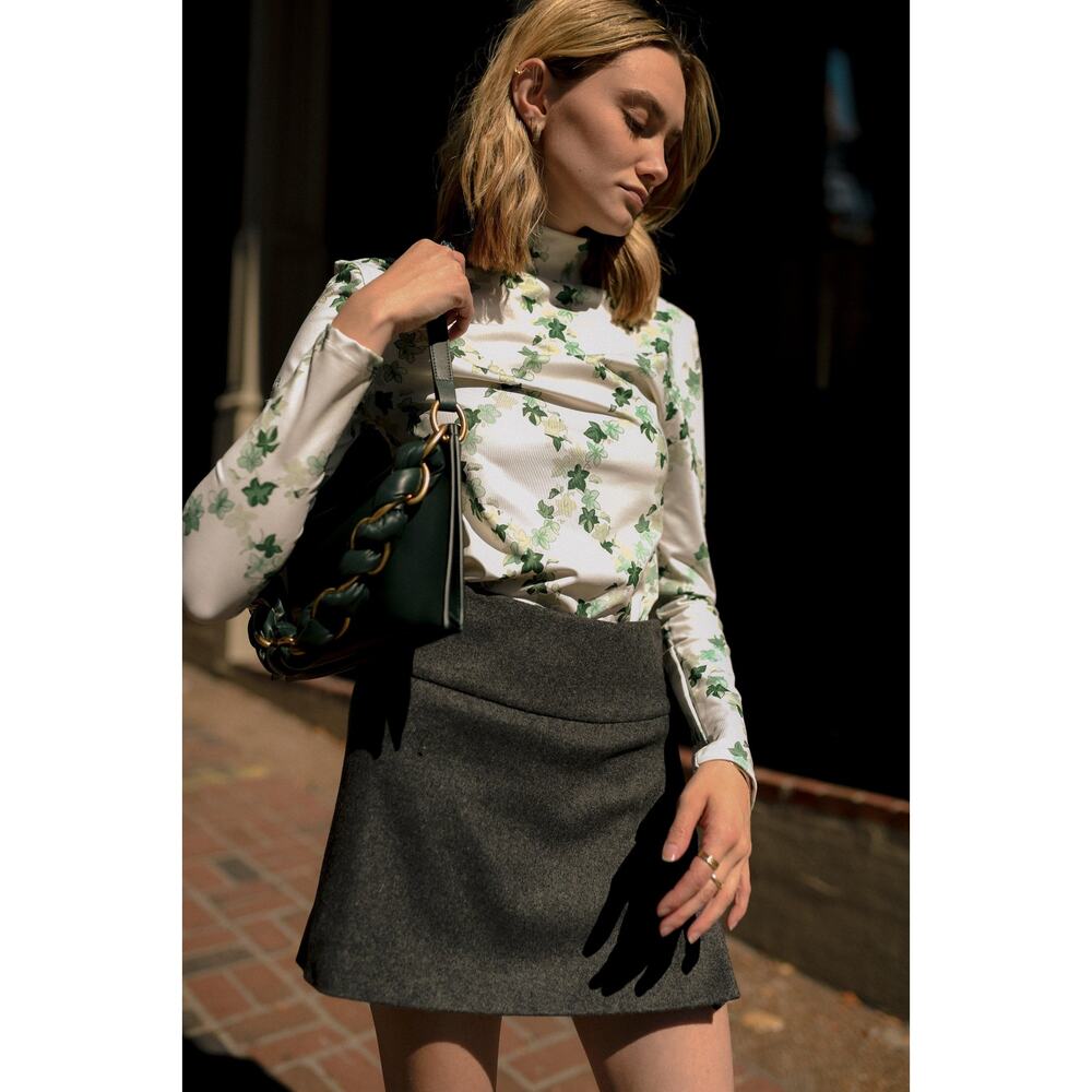 New‎ Tanner Fletcher Green Lonnie Mock Turtleneck Top Ivy Leaf Print 3 / Large